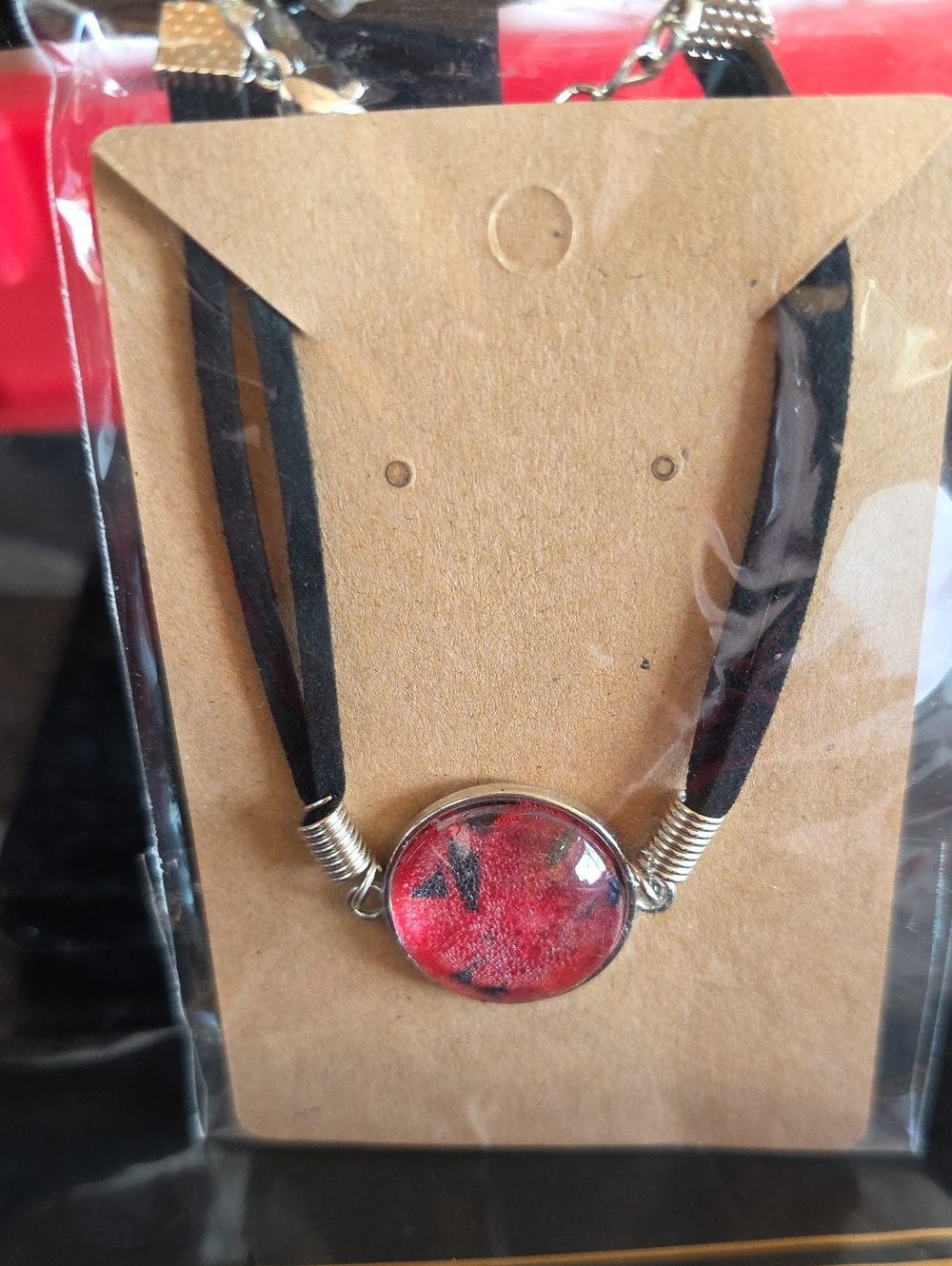 Handcrafted Red Glass Pendant Choker Bracelet - Women Jewelry